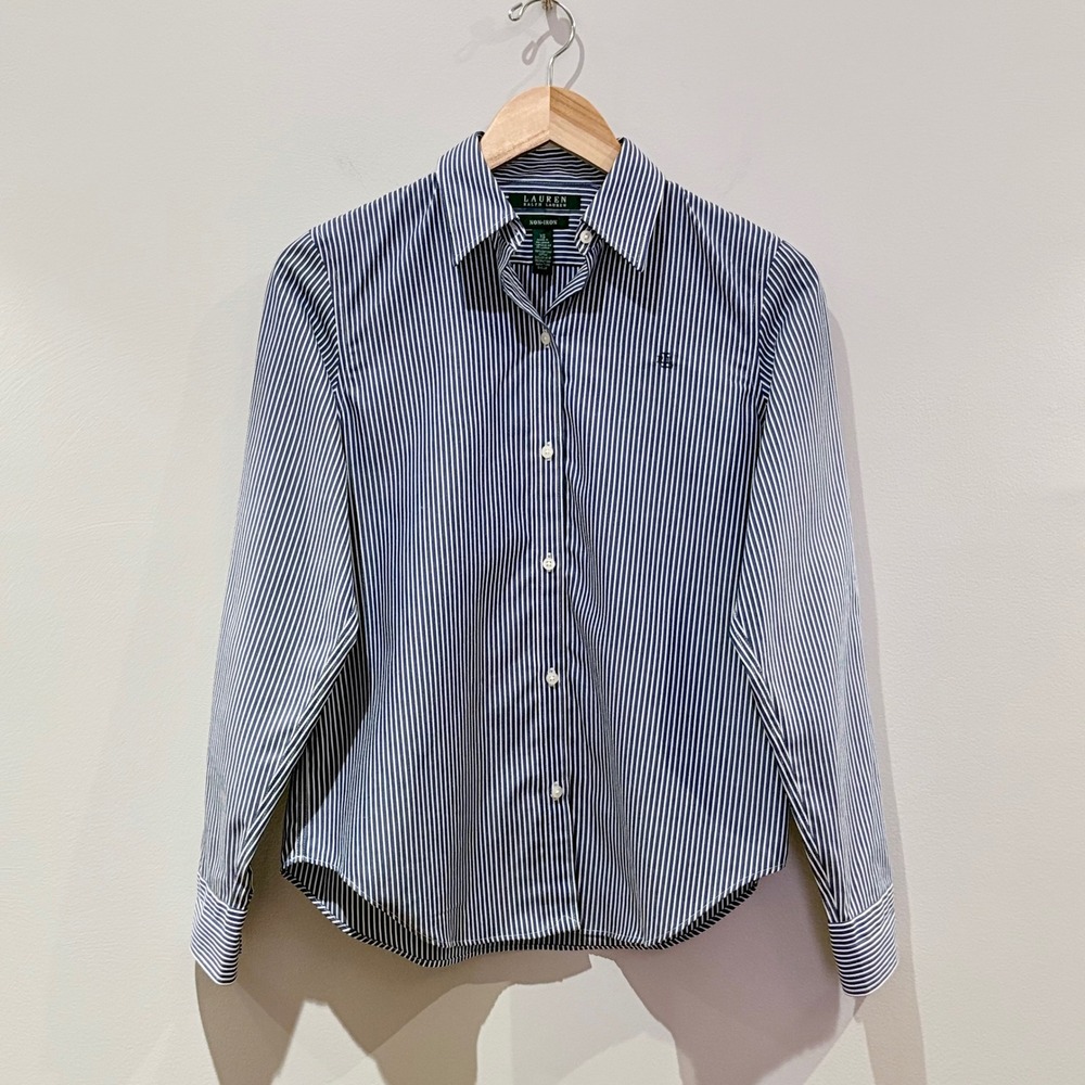 Lauren Ralph Lauren Striped Non-Iron Button Down Shirt Blue White - Size XS